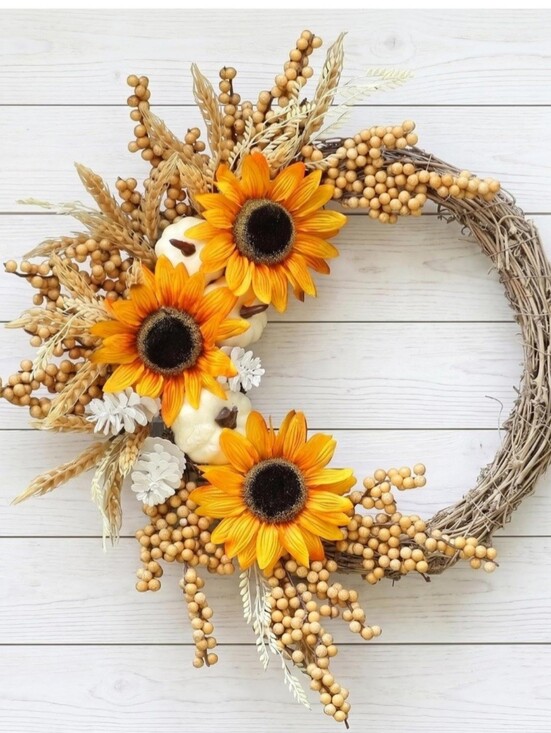 Other - NIB 20" Sunflower White Pumpkin Fall Harvest Wreath Autumn Decor